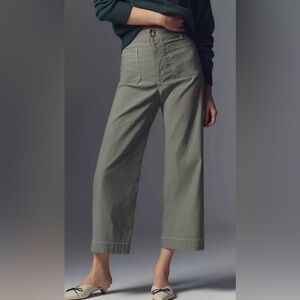 Anthropologie Maeve The Colette Magic Fabric Cropped Pants Constrast Stitch